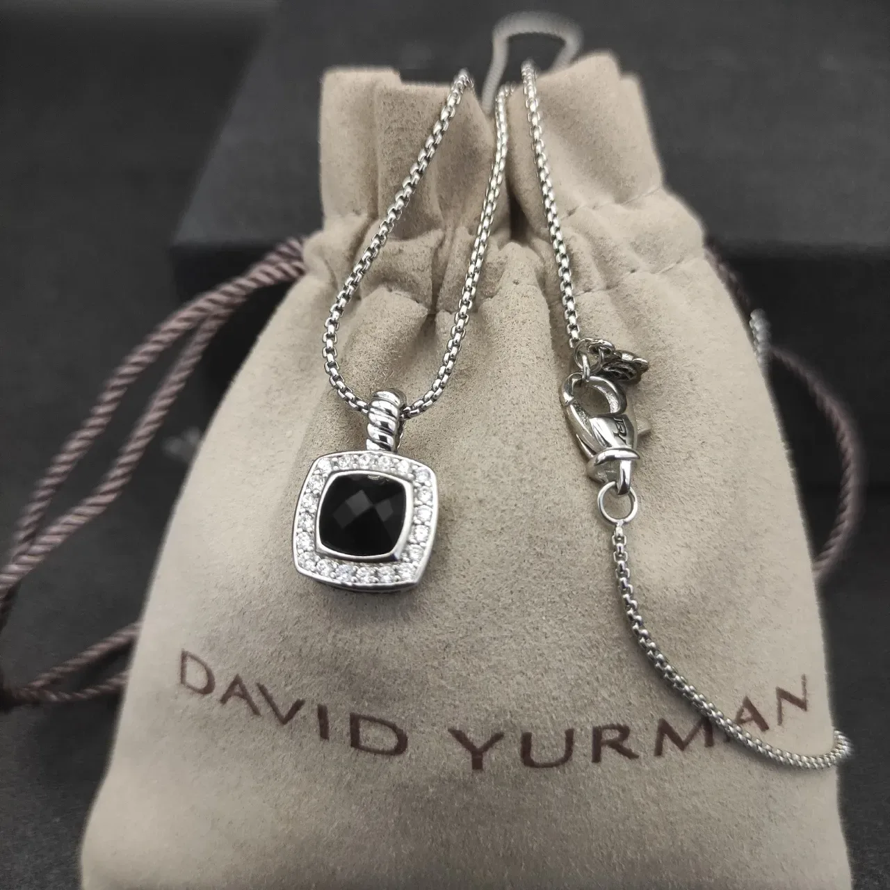 David Yurman Silver Black Cable Chain Pavé Halo Necklace 2