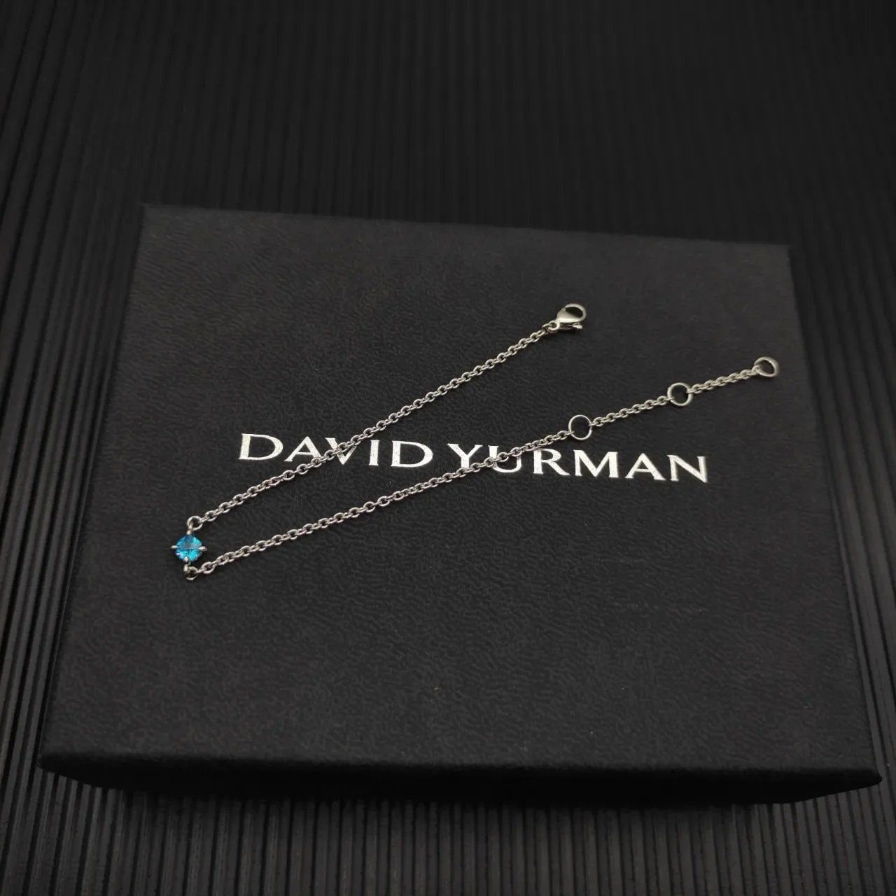 David Yurman Silver Blue Fine Chain Single Faceted Gemstone Bracelet 6