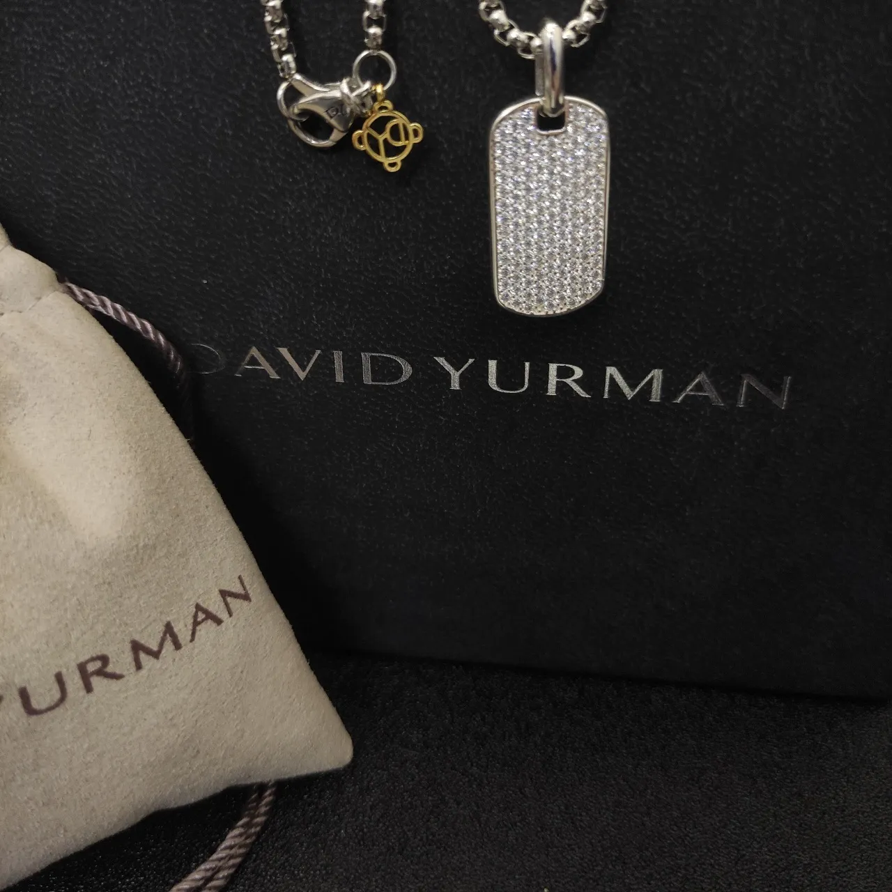 David Yurman Silver Gold Box-Chain Engraved Leaf-Chevron Pendant Necklace 3