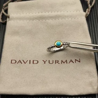 David Yurman Silver Gold Twisted Cable Band Bezel Ring