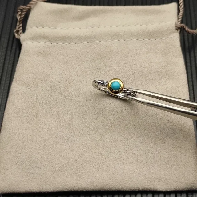 David Yurman Silver Gold Twisted Cable Band Bezel Ring 6