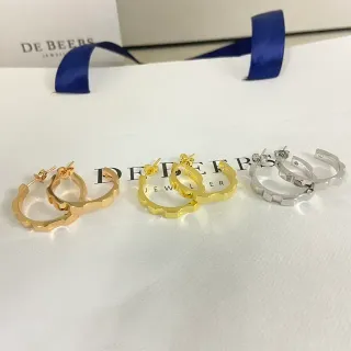 De Beers Gold Silver Geometric Faceted Hoop Textured Edge Earrings