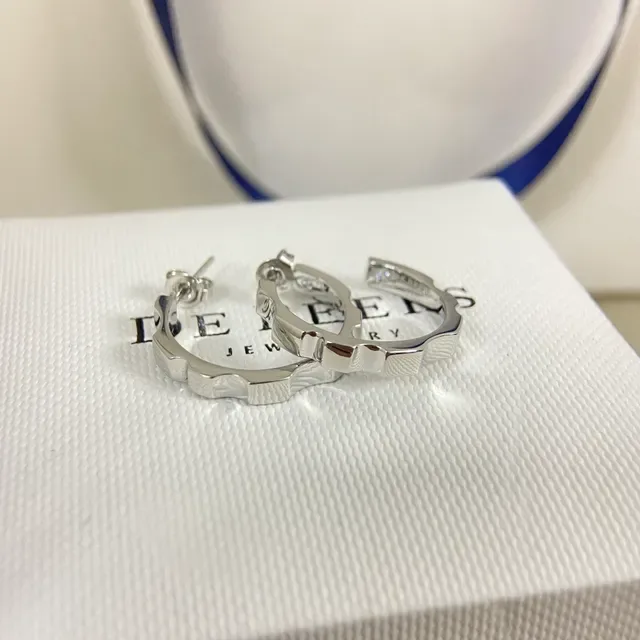 De Beers Boucles d'oreilles Or Argent Géométriques Facettées Bord Texturé 3