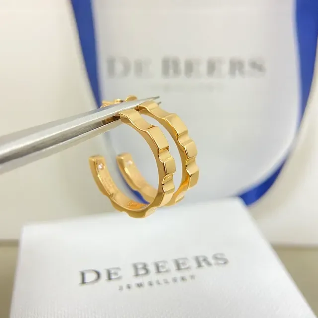 De Beers Boucles d'oreilles Or Argent Géométriques Facettées Bord Texturé 5