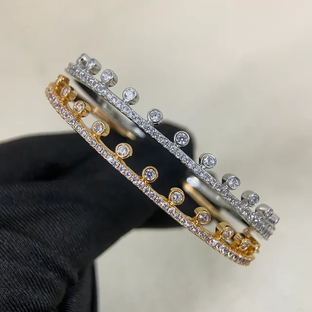 DE BEERS Gold-Tone Pavé and Bezel-Set Stone Hinged Bangle Bracelet 4