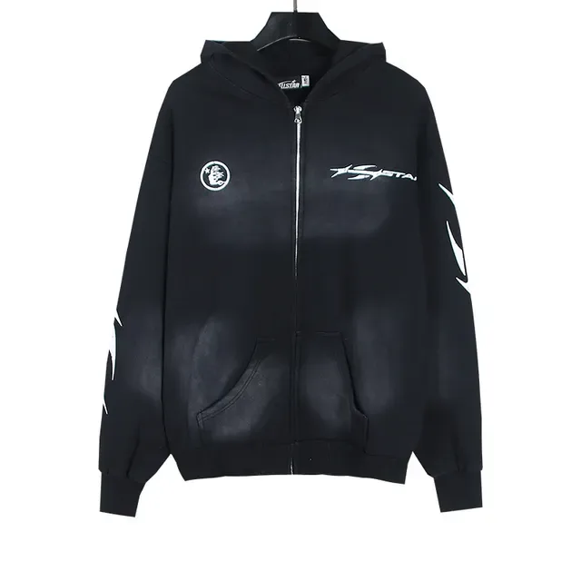 Distressed Black Graphic-Print Full-Zip Oversized Hoodie 3