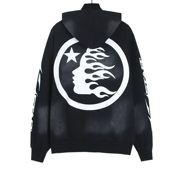 Distressed Black Graphic-Print Full-Zip Oversized Hoodie 4