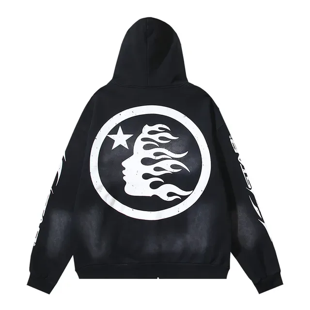 Distressed Black Graphic-Print Full-Zip Oversized Hoodie 6