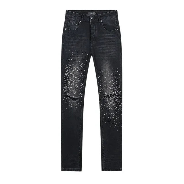 Distressed Black Rhinestone-Embellished Slim-Fit Jeans 2