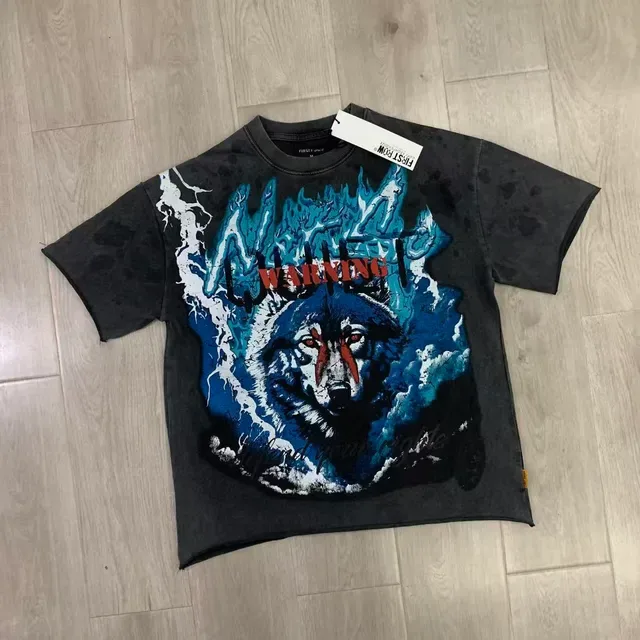 Distressed Gray Wolf Graphic Print Oversized T-Shirt 5