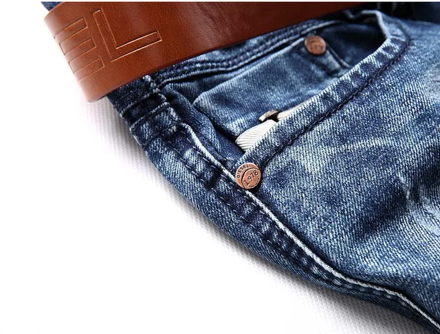 Distressed Mid-Rise Straight-Leg Button-Fly Blue Jeans 2