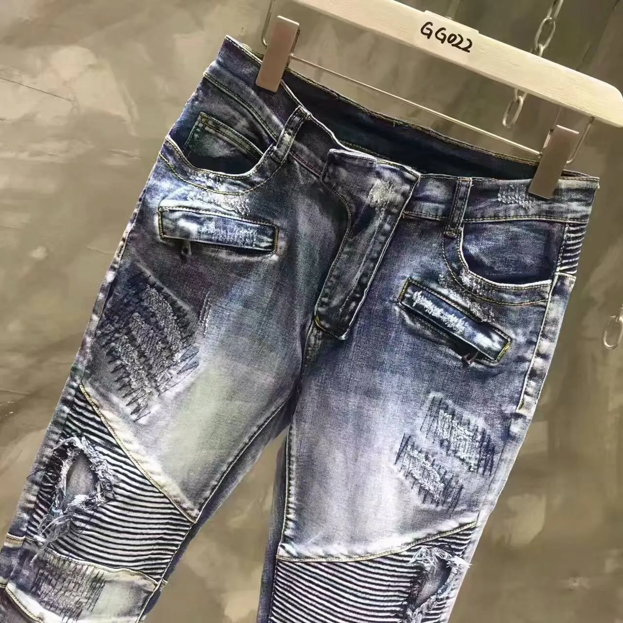 Distressed Moto-Panelled Patchwork Gray Jeans 2