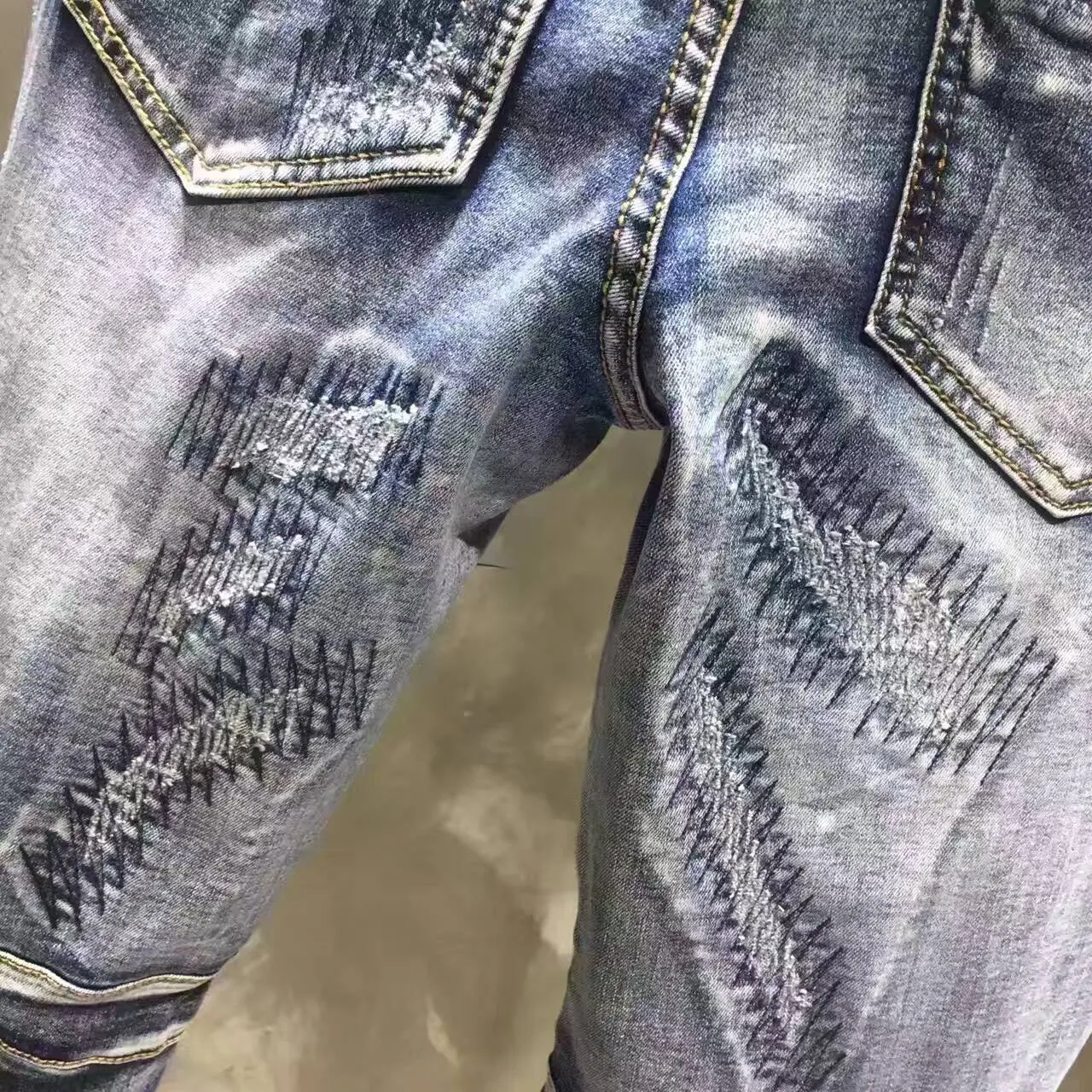 Distressed Moto-Panelled Patchwork Gray Jeans 8