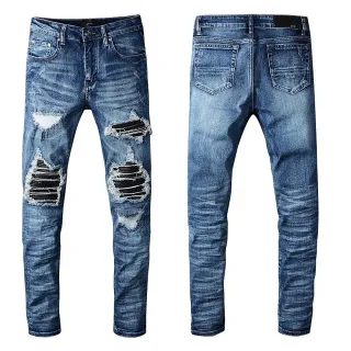 Distressed Ripped Slim-Fit Mid-Rise Blue Jeans