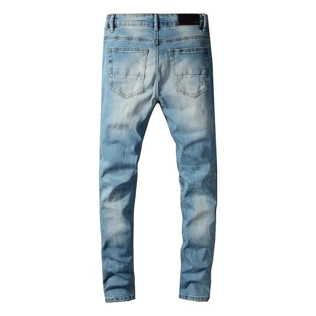 Distressed Slim-Fit Light-Wash Blue Jeans 2