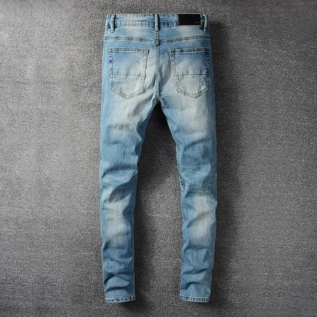 Distressed Slim-Fit Light-Wash Blue Jeans 3