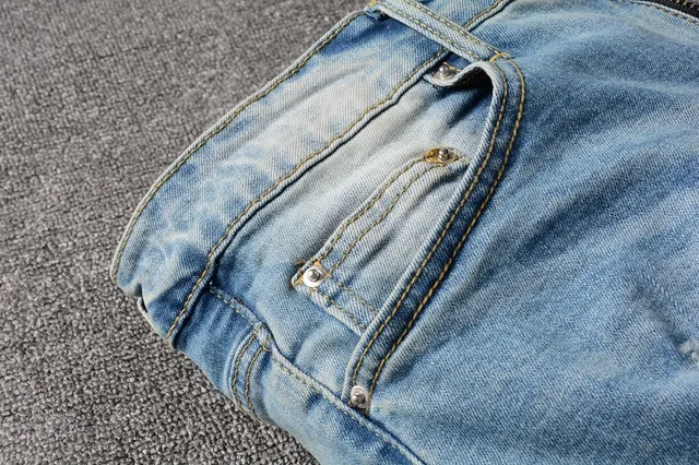 Distressed Slim-Fit Light-Wash Blue Jeans 4