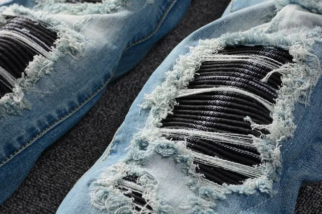 Distressed Slim-Fit Light-Wash Blue Jeans 7