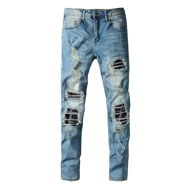 Distressed Slim-Fit Light-Wash Blue Jeans 11