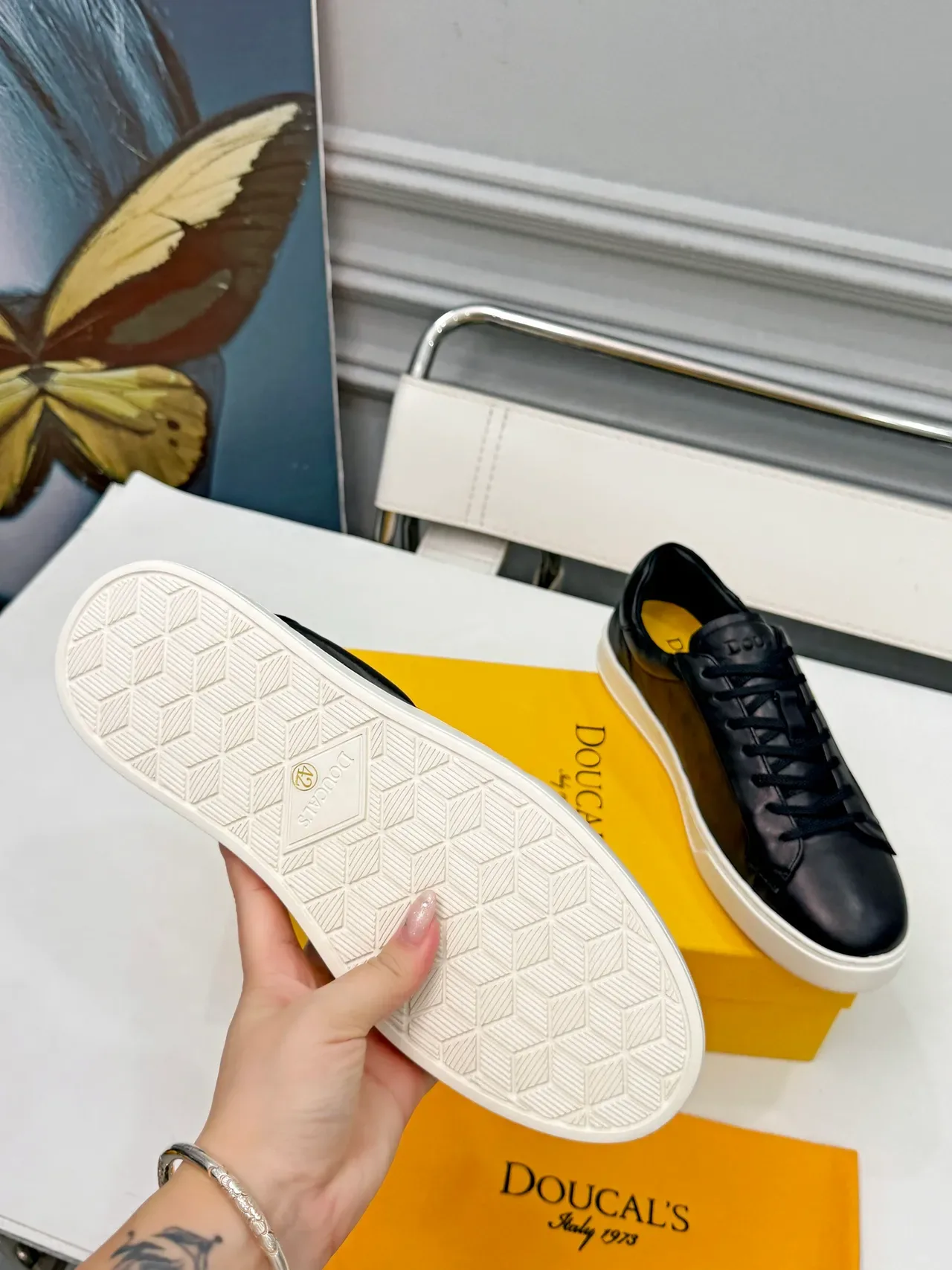 Doucal's Black Leather White Sole Lifestyle Sneakers 2