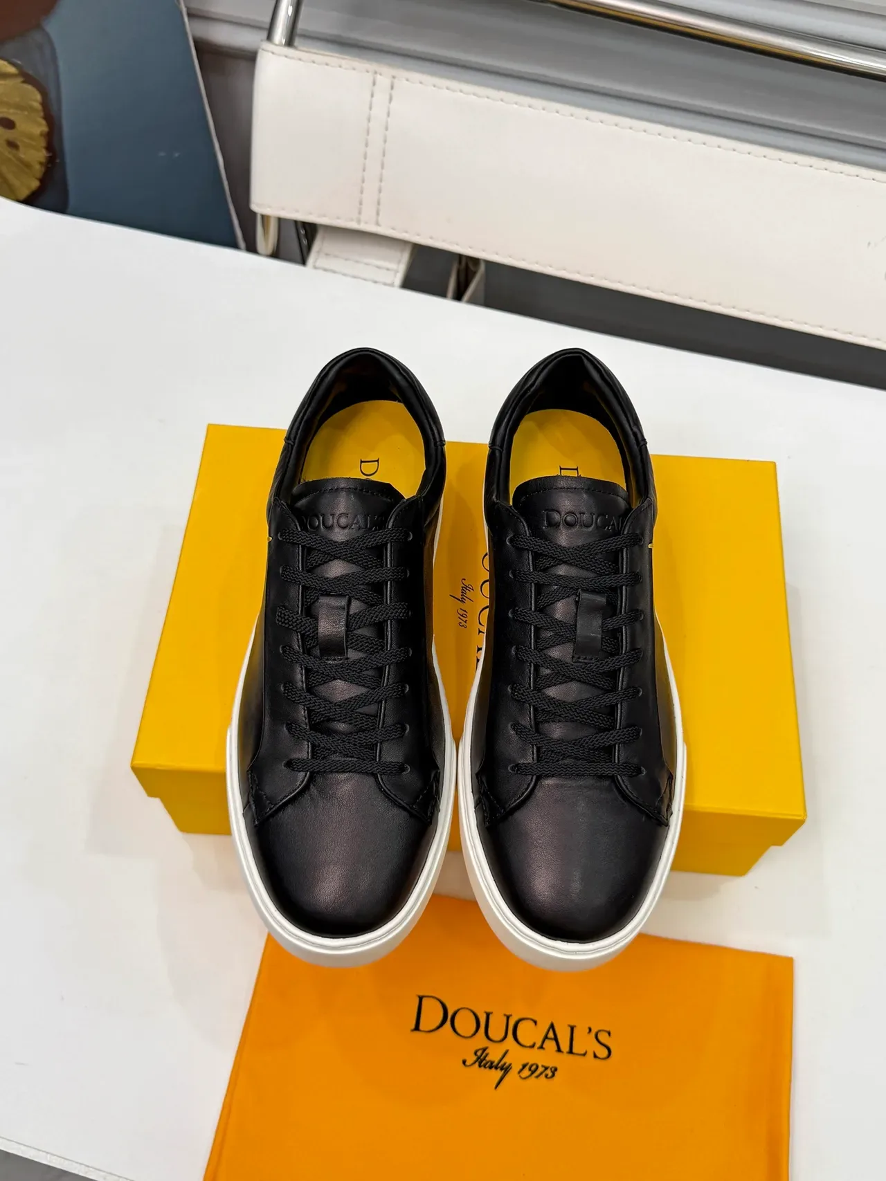 Doucal's Black Leather White Sole Lifestyle Sneakers 5