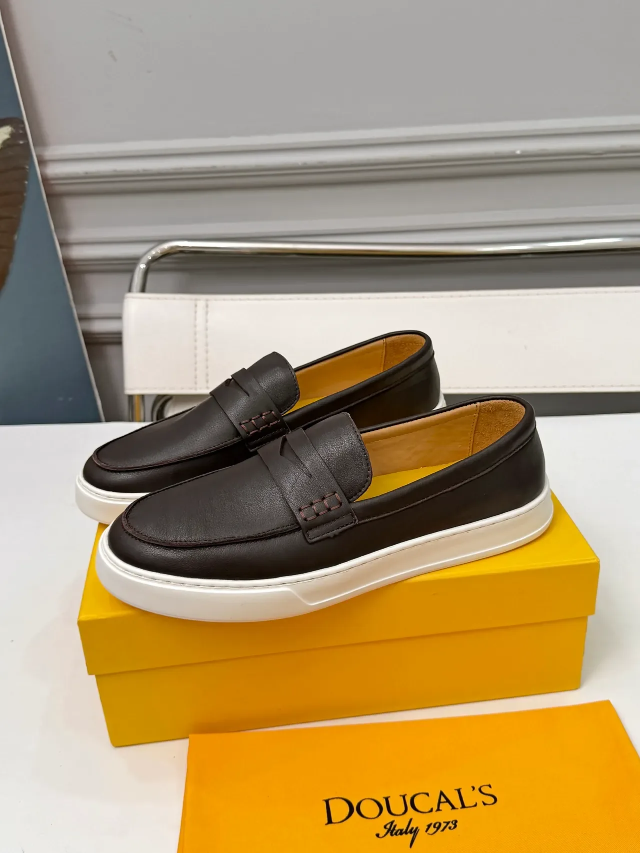 DOUCAL'S Black White Penny Leather Upper Loafer 4