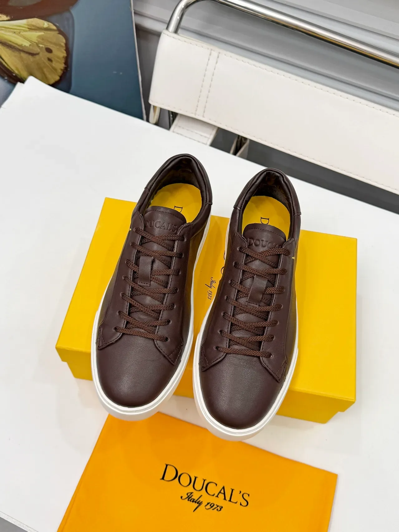 DOUCAL'S Brown Leather Low-Top Lifestyle Sneakers 2