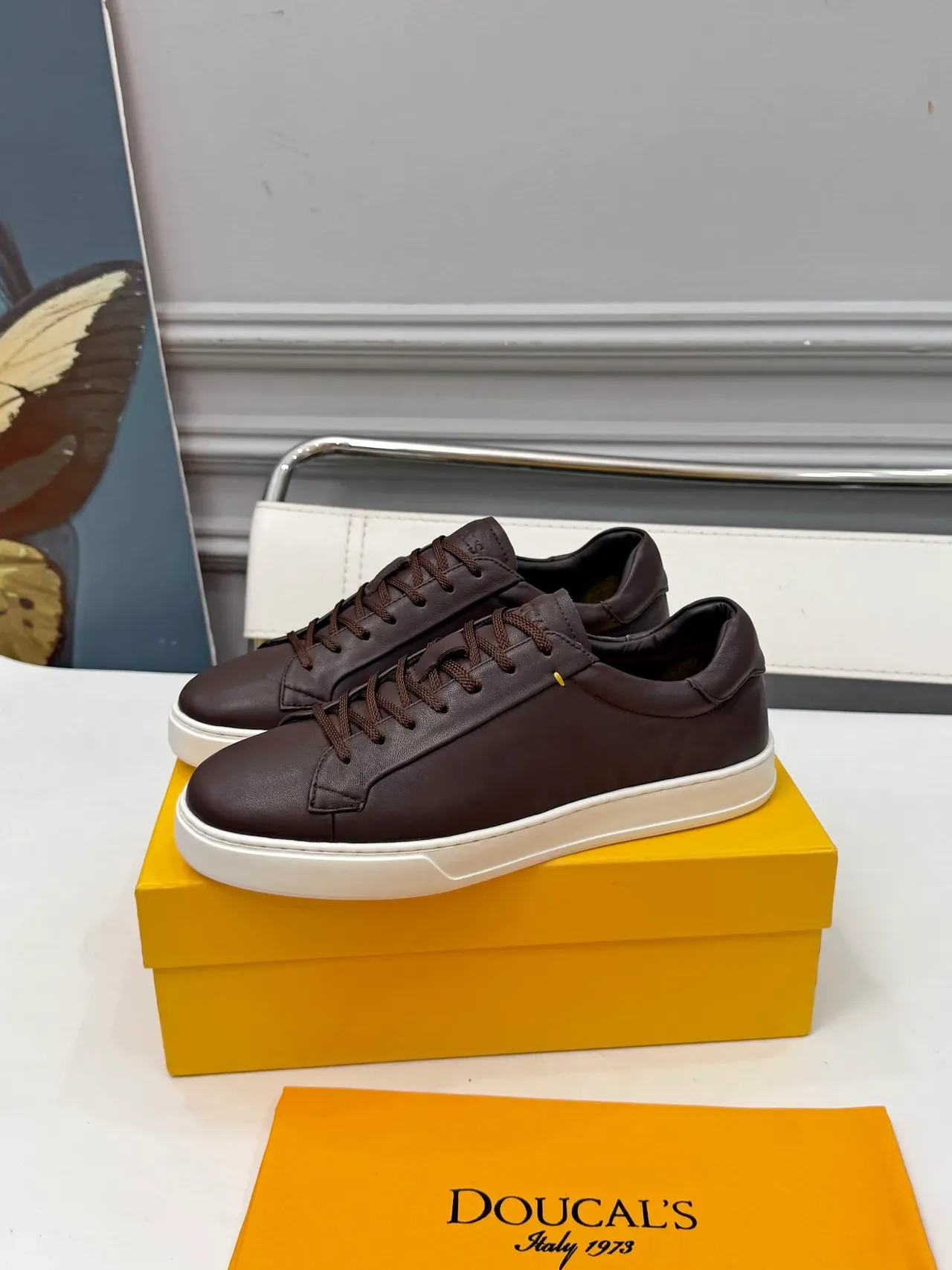 DOUCAL'S Brown Leather Low-Top Lifestyle Sneakers 5