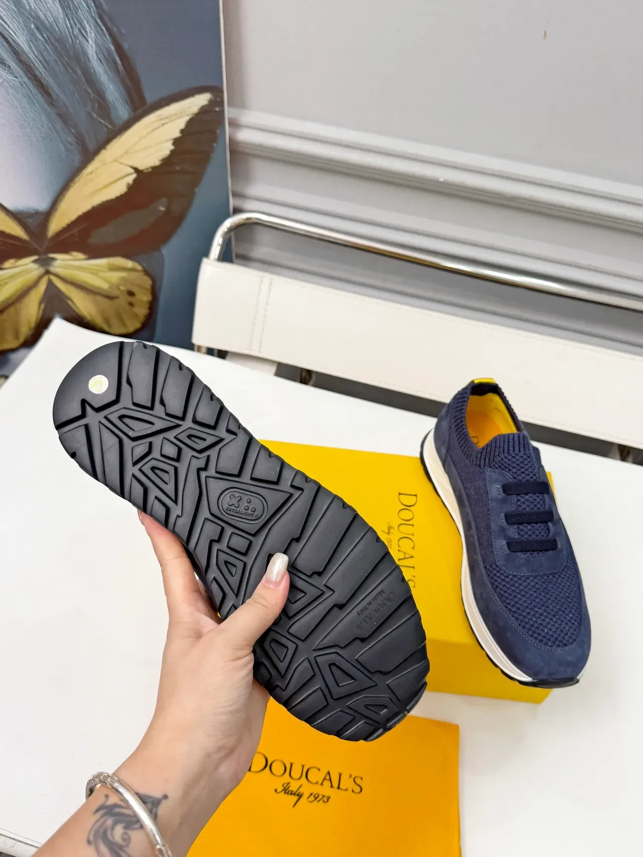 DOUCAL'S Navy Knit e Suede Sem Cadarço Slip-On Lifestyle Tênis 2