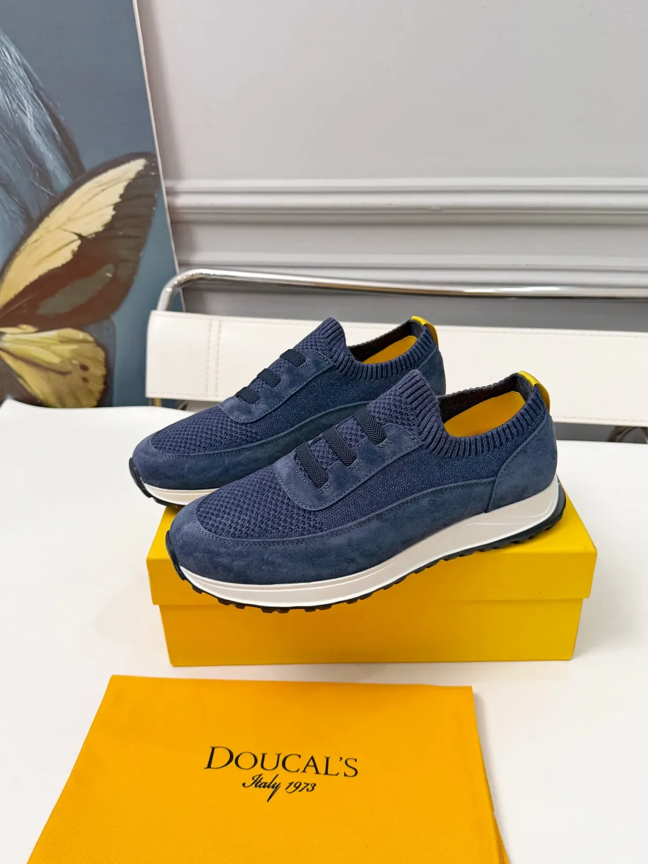 DOUCAL'S Navy Knit e Suede Sem Cadarço Slip-On Lifestyle Tênis 3