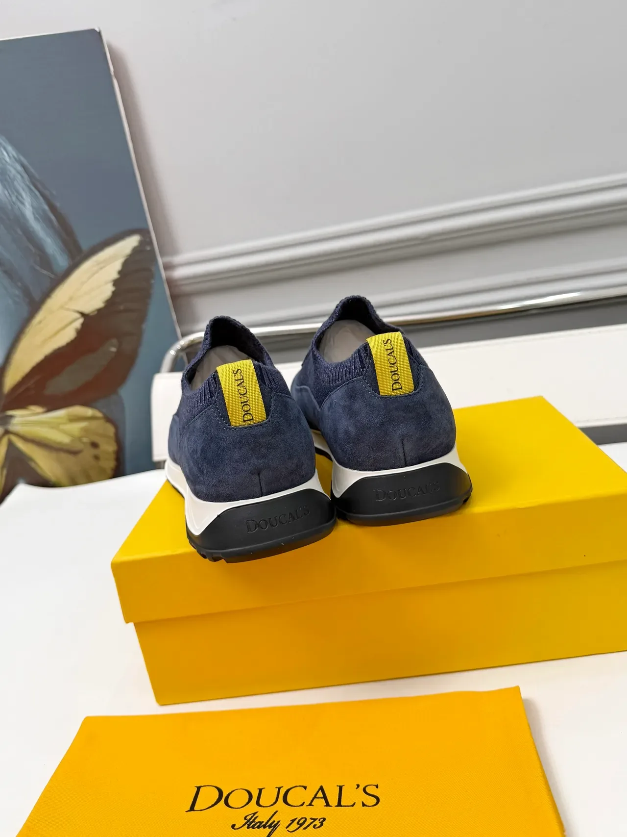 DOUCAL'S Navy Knit e Suede Sem Cadarço Slip-On Lifestyle Tênis 5