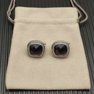 Faceted Burgundy Cushion-Cut Stone Pavé Halo Stud Earrings