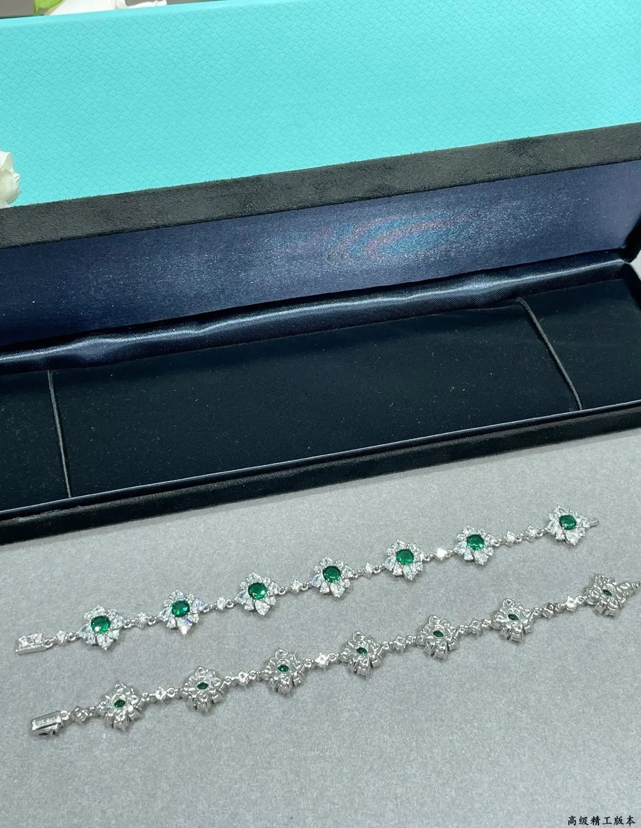 Floral Gemstone-Set Silver-Tone Link Bracelet 4