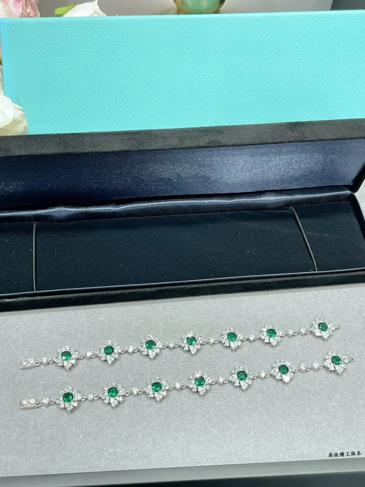 Floral Gemstone-Set Silver-Tone Link Bracelet 5