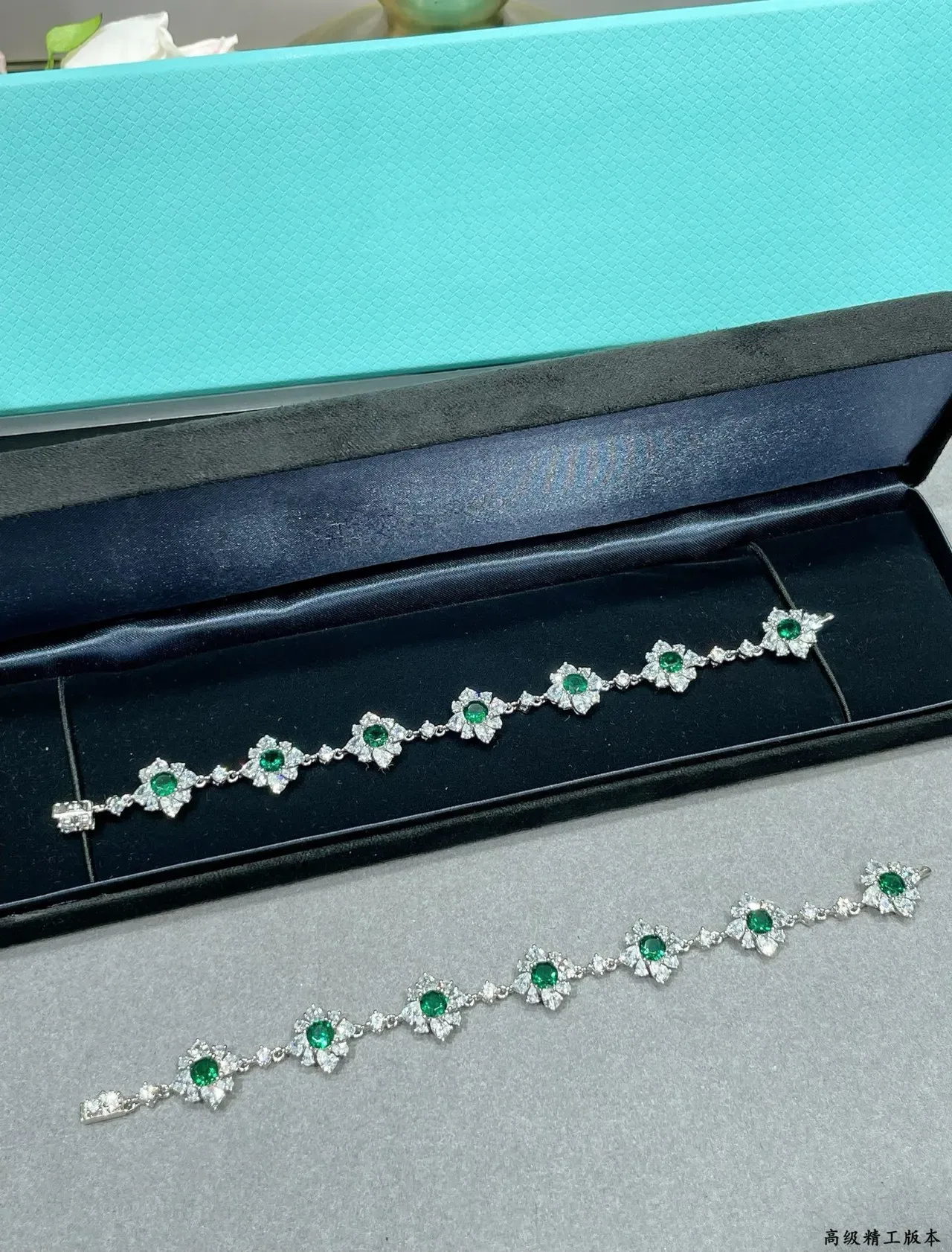 Floral Gemstone-Set Silver-Tone Link Bracelet 6