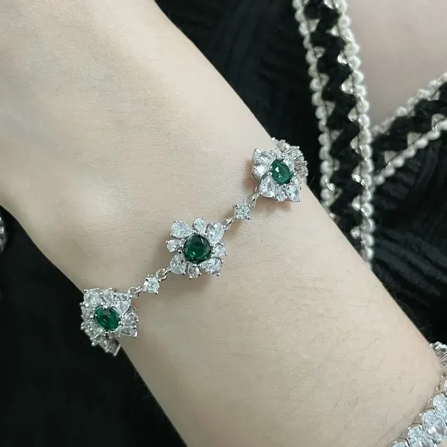 Floral Gemstone-Set Silver-Tone Link Bracelet 9
