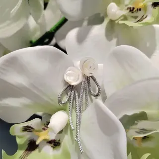 Floral Mother-of-Pearl and Pavé Crystal Bow Earrings