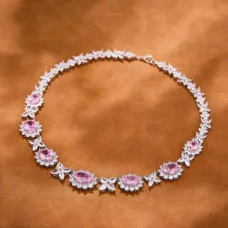 Motivo Floral Colar Choker Oval Rosa Gema