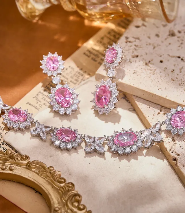 Floral Motif Oval Pink Gemstone Choker Necklace 5