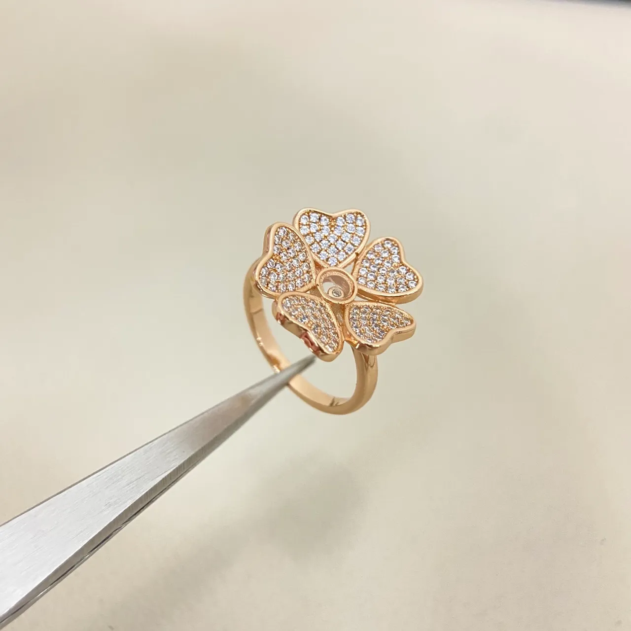 Floral Pavé Crystal Five-Petal Ring 4