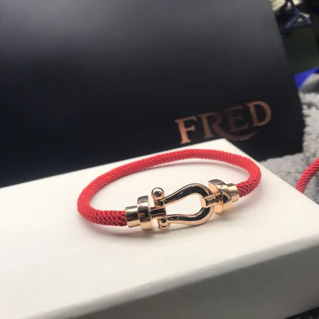 Fred Force 10 Red Black Shackle-Clasp Braided Cord Bracelet 3