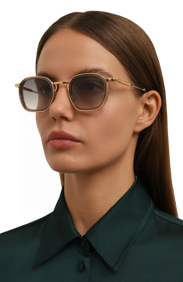 Geometric Octagonal Gold-Tone Gradient Brown Sunglasses 1
