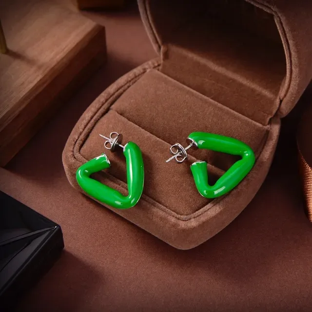 Geometric Open-Loop Glossy Enamel Stud Earrings 6
