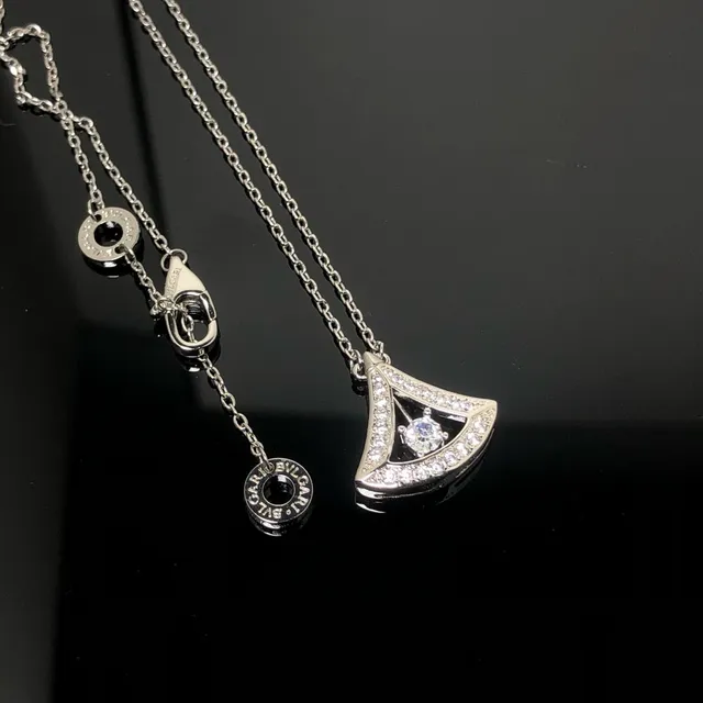 Gold and Silver Fan-Shaped Pavé Crystal Pendant Necklaces 2