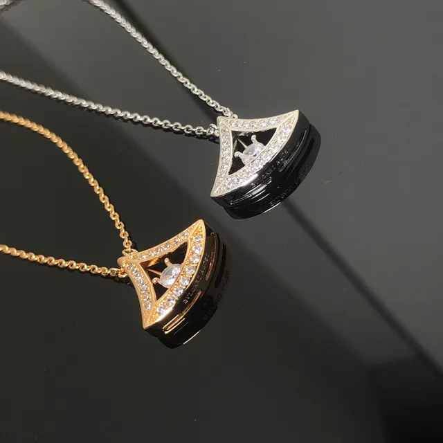 Gold and Silver Fan-Shaped Pavé Crystal Pendant Necklaces 3