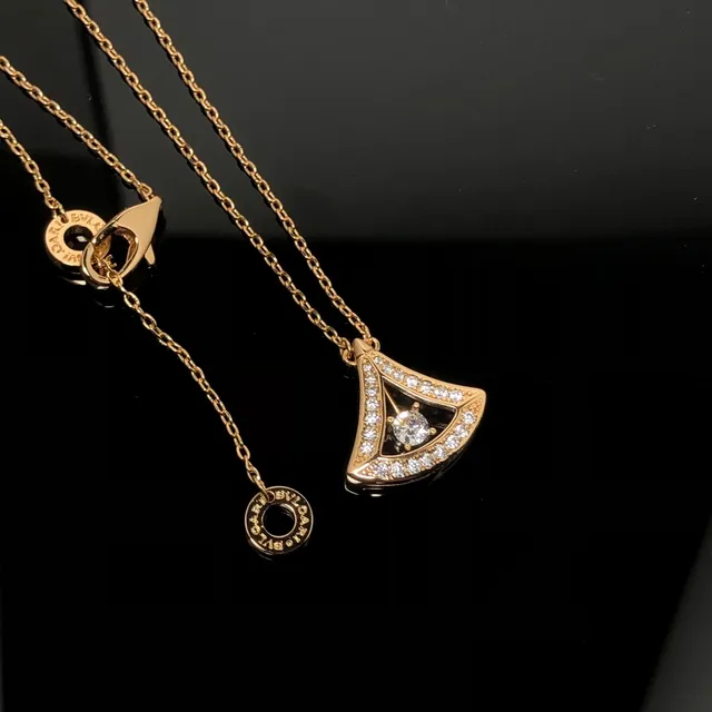 Gold and Silver Fan-Shaped Pavé Crystal Pendant Necklaces 4