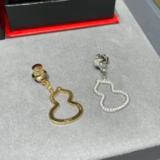Gold and Silver Gourd Outline Pavé Drop Earrings