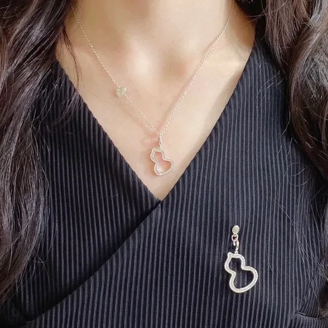 Gold and Silver Gourd Outline Pavé Drop Earrings 4