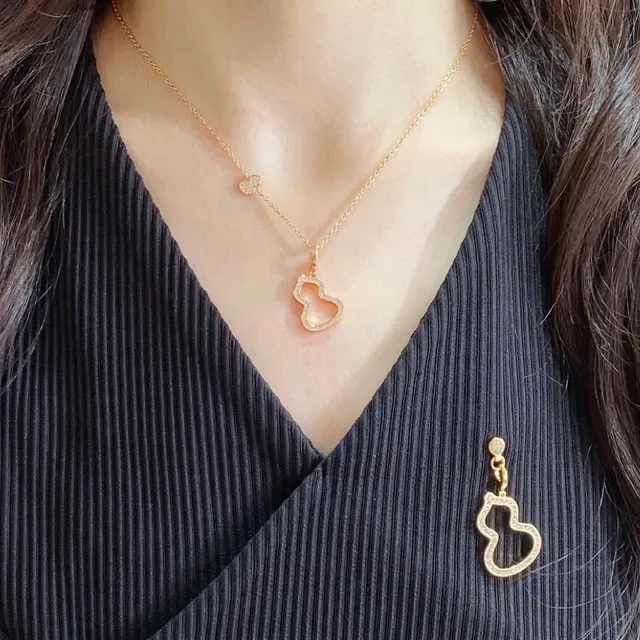 Gold and Silver Gourd Outline Pavé Drop Earrings 5