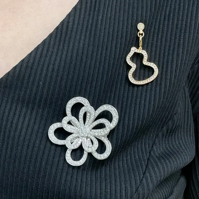 Gold and Silver Gourd Outline Pavé Drop Earrings 8